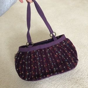 Purple knit boucle shoulder bag